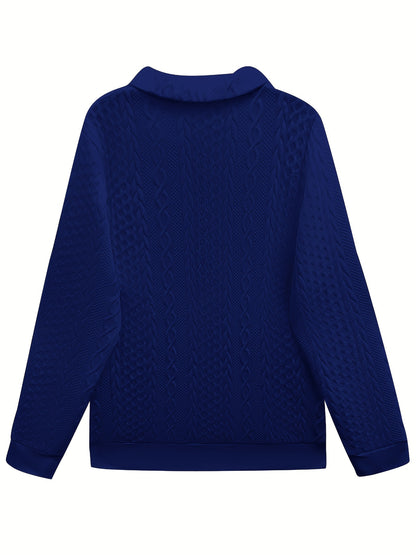 Comfortable Cable Knit Sweater for Women with Zip Collar Long Sleeve Kangaroo Pocket Oversized Knit Style