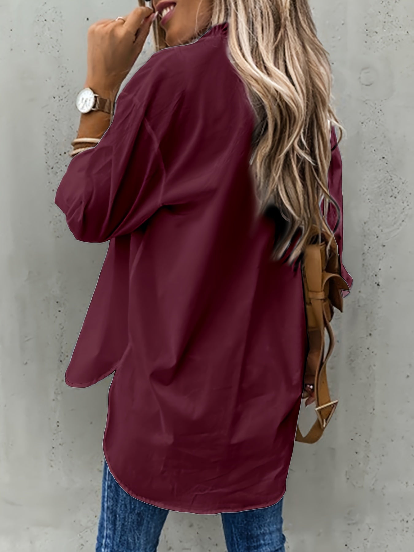 Effortless Utility Blouse for Women with Collar Long Sleeve Button Front Patch Pocket Relaxed Style