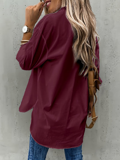 Effortless Utility Blouse for Women with Collar Long Sleeve Button Front Patch Pocket Relaxed Style