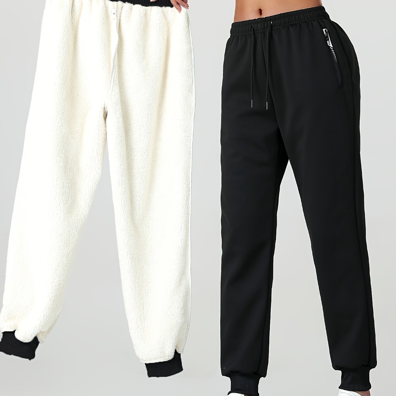 Comfortable Fleece Lined Jogger Sweatpants for Women with Elastic Waistband Drawstring Zip Pocket Relaxed Style