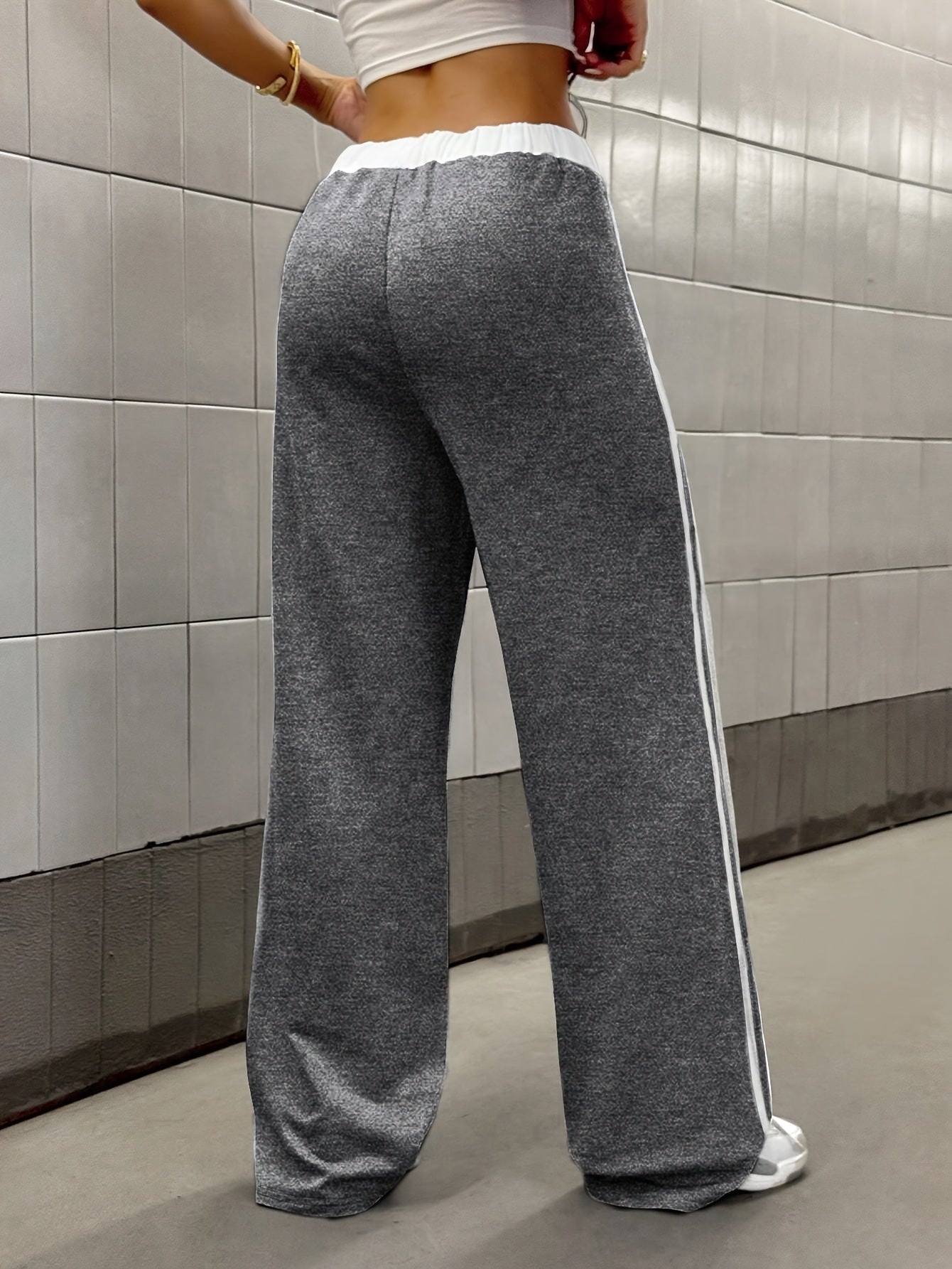 Effortless Side Stripe Wide Leg Pants for Women with High Waist Drawstring Relaxed Track Style