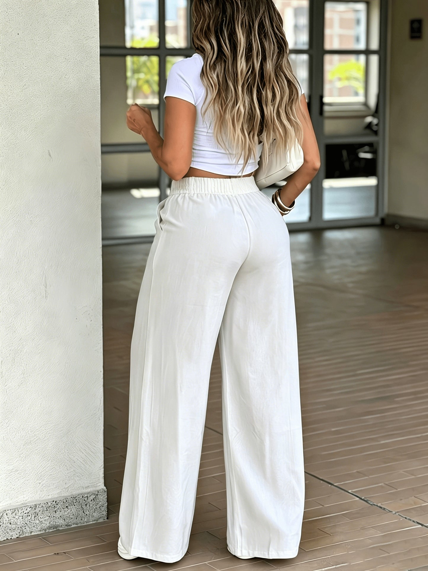 Effortless Wide Leg Trousers for Women with High Waist Pleated Front Button Tab Relaxed Style