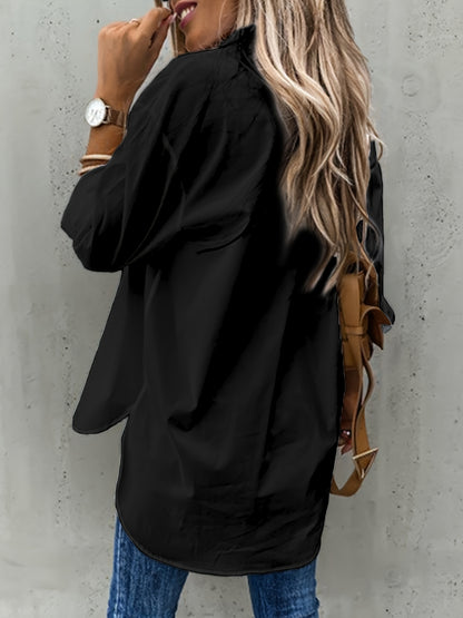Effortless Utility Blouse for Women with Collar Long Sleeve Button Front Patch Pocket Relaxed Style