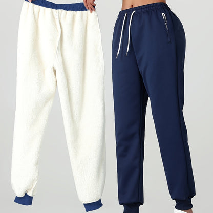 Comfortable Fleece Lined Jogger Sweatpants for Women with Elastic Waistband Drawstring Zip Pocket Relaxed Style