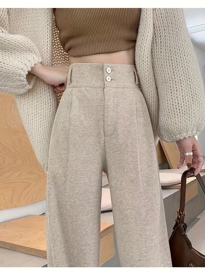 Effortless Herringbone Wide Leg Pant for Women with High Waist Button Front Pleated Tailored Style