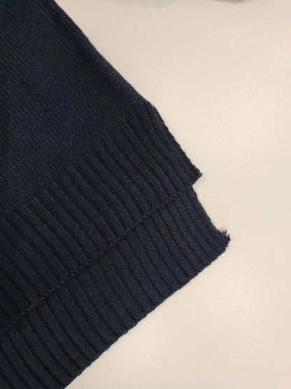 Comfortable Dark Blue Knit Sweater Vest for Women with V Neck Sleeveless Ribbed Trim Relaxed Style