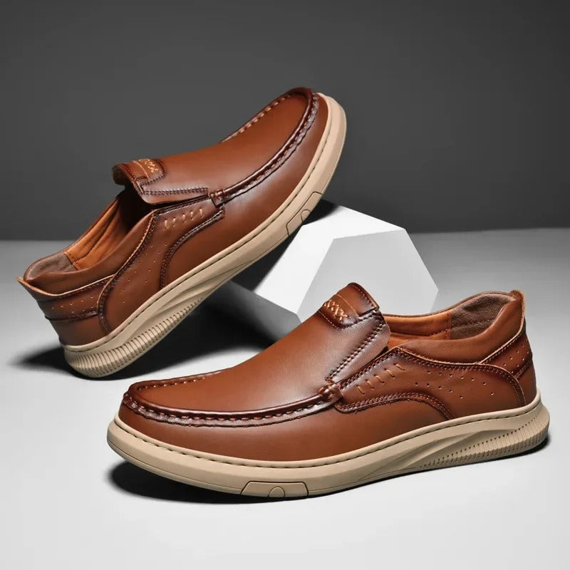 Comfortable Leather Loafers for Women with Moc Toe Slip On Rubber Sole Casual Style