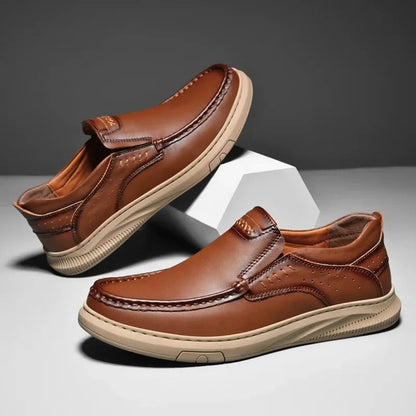 Comfortable Leather Loafers for Women with Moc Toe Slip On Rubber Sole Casual Style