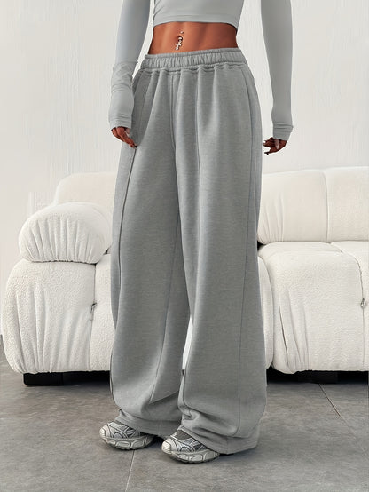 Comfortable Fleece Wide Leg Sweatpants for Women with High Waist Drawstring Relaxed Casual Style