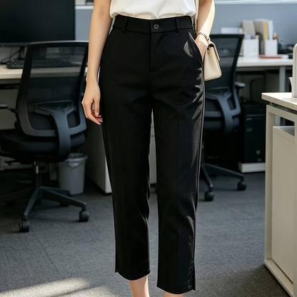 Elegant Tailored Dress Pants for Women with High Waist Button Front Side Slit Cropped Style