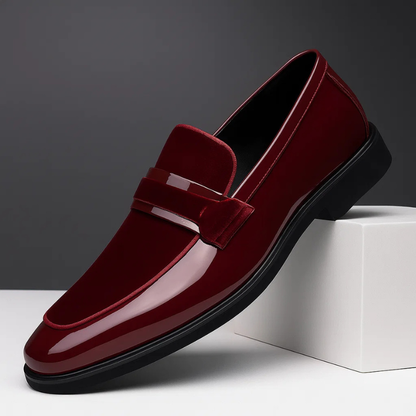 Elegant Velvet Patent Leather Loafer for Women with Pointed Toe Slip On Metallic Bar Formal Style