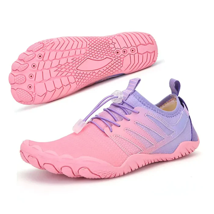 Comfortable Fashion Sneakers for Women with Toe Shaped Sole Elastic Quick Lace Barefoot Style