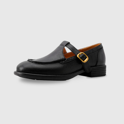 Elegant Leather Mary Jane Flat for Women with T Strap Buckle Round Toe Vintage Style