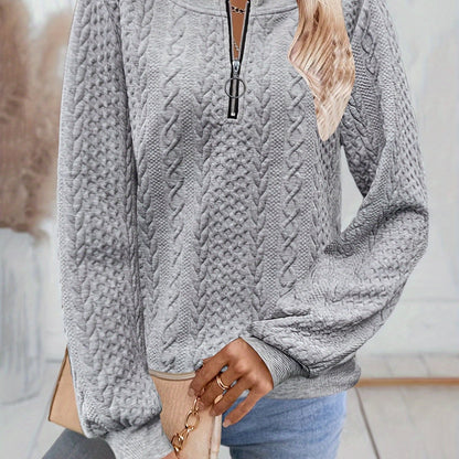 Comfortable Textured Sweater for Women with Zip Neck Long Sleeve Relaxed Oversized Knit Style