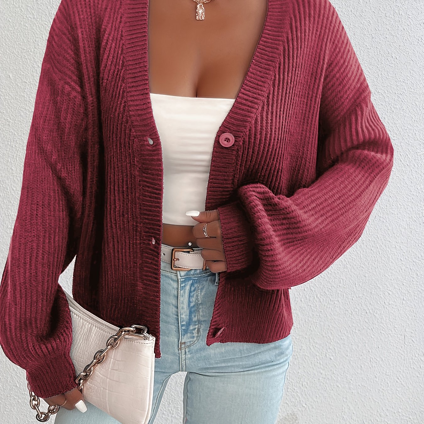 Effortless Ribbed Knit Cardigan Sweater for Women with V Neck Long Sleeve Button Front Oversized Relaxed Style