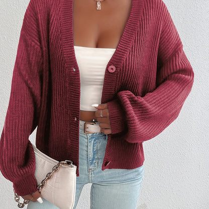 Effortless Ribbed Knit Cardigan Sweater for Women with V Neck Long Sleeve Button Front Oversized Relaxed Style