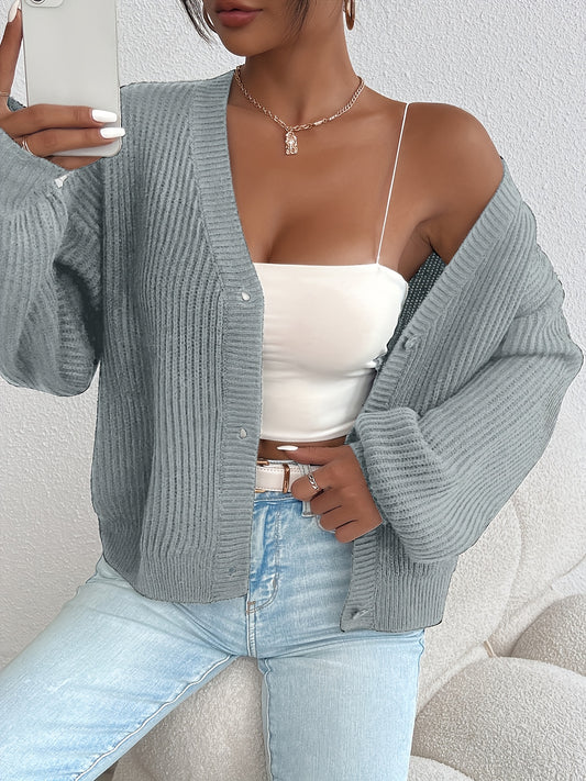 Effortless Ribbed Knit Cardigan Sweater for Women with V Neck Long Sleeve Button Front Oversized Relaxed Style