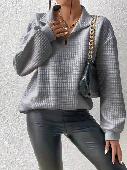 Comfortable Quilted Sweatshirt for Women with Half Zip Collar Long Sleeve Oversized Casual Style