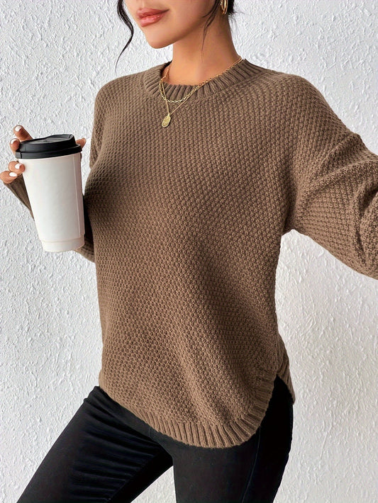 Comfortable Waffle Knit Sweater for Women with Crew Neck Long Sleeve Relaxed Oversized Casual Style
