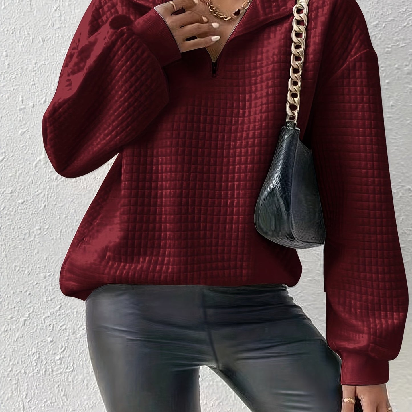 Comfortable Quilted Sweatshirt for Women with Half Zip Collar Long Sleeve Oversized Casual Style