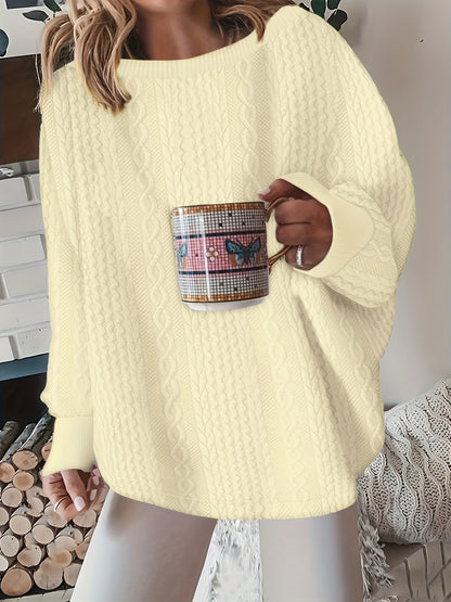 Comfortable Cable Knit Sweater for Women with Round Neck Long Sleeve Relaxed Oversized Knit Style