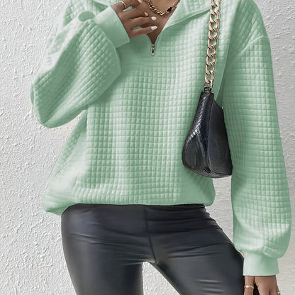 Comfortable Quilted Sweatshirt for Women with Half Zip Collar Long Sleeve Oversized Casual Style
