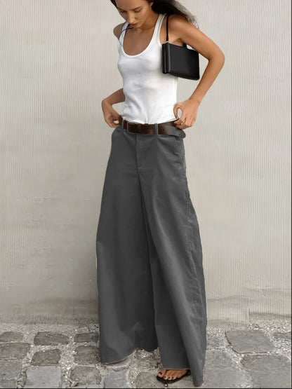 Effortless Wide Leg Pants for Women with High Waist Belted Relaxed Flowing Casual Style