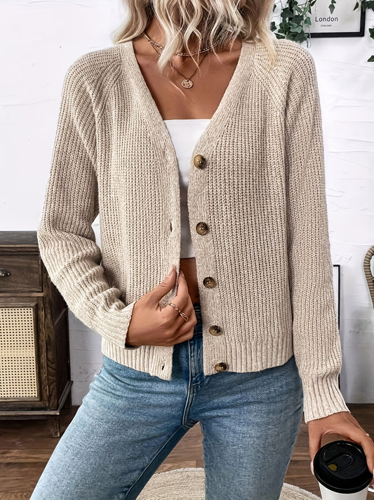 Comfortable Ribbed Knit Cardigan Sweater for Women with V Neck Long Sleeve Button Front Relaxed Style
