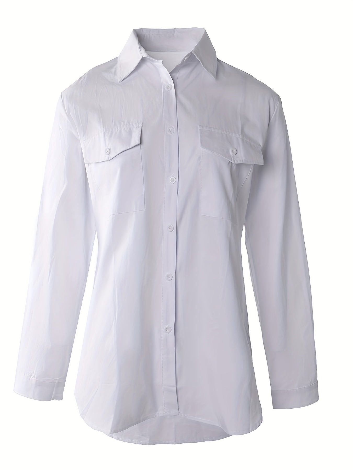 Effortless Utility Blouse for Women with Collar Long Sleeve Button Front Patch Pocket Relaxed Style