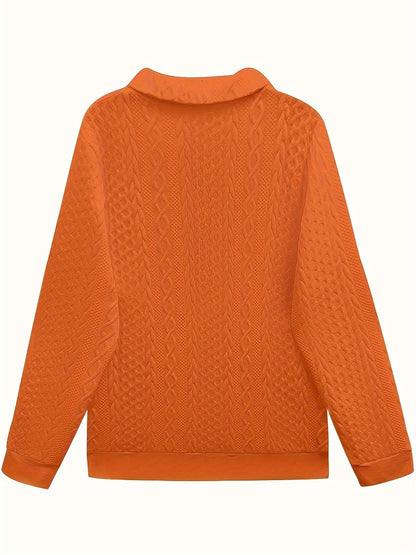 Comfortable Cable Knit Sweater for Women with Zip Collar Long Sleeve Kangaroo Pocket Oversized Knit Style