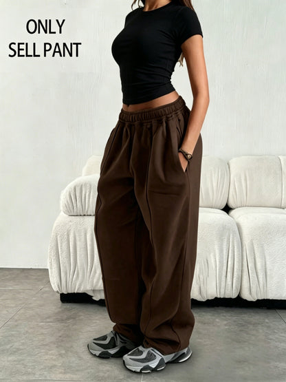 Comfortable Fleece Wide Leg Sweatpants for Women with High Waist Drawstring Relaxed Casual Style