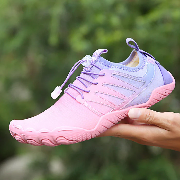 Comfortable Fashion Sneakers for Women with Toe Shaped Sole Elastic Quick Lace Barefoot Style
