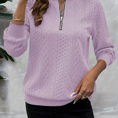 Comfortable Cable Knit Sweater for Women with Quarter Zip Mock Neck Long Sleeve Relaxed Casual Style