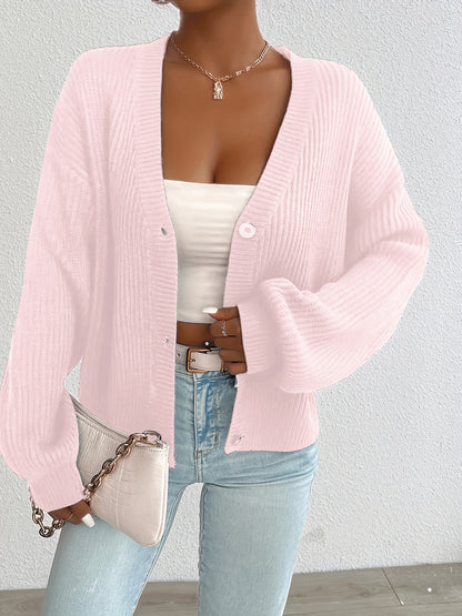 Effortless Ribbed Knit Cardigan Sweater for Women with V Neck Long Sleeve Button Front Oversized Relaxed Style