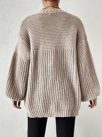 Comfortable Chunky Cardigan Sweater for Women with Open Front Balloon Sleeve Oversized Relaxed Knit Style