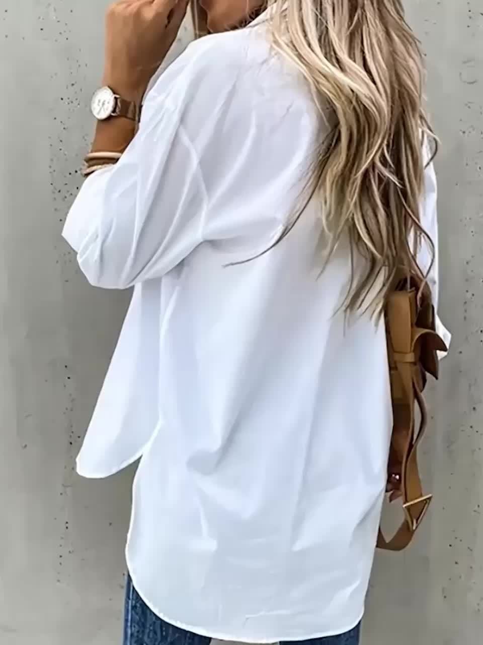 Effortless Button Front Blouse for Women with Collar V Neck Long Sleeve Relaxed Style