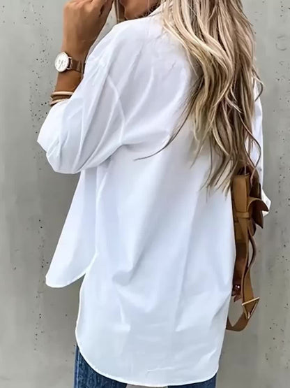 Effortless Button Front Blouse for Women with Collar V Neck Long Sleeve Relaxed Style