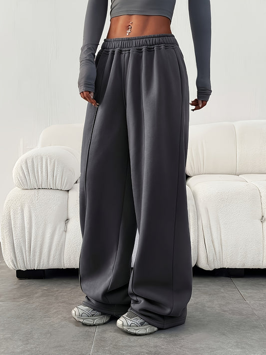 Comfortable Fleece Wide Leg Sweatpants for Women with High Waist Drawstring Relaxed Casual Style