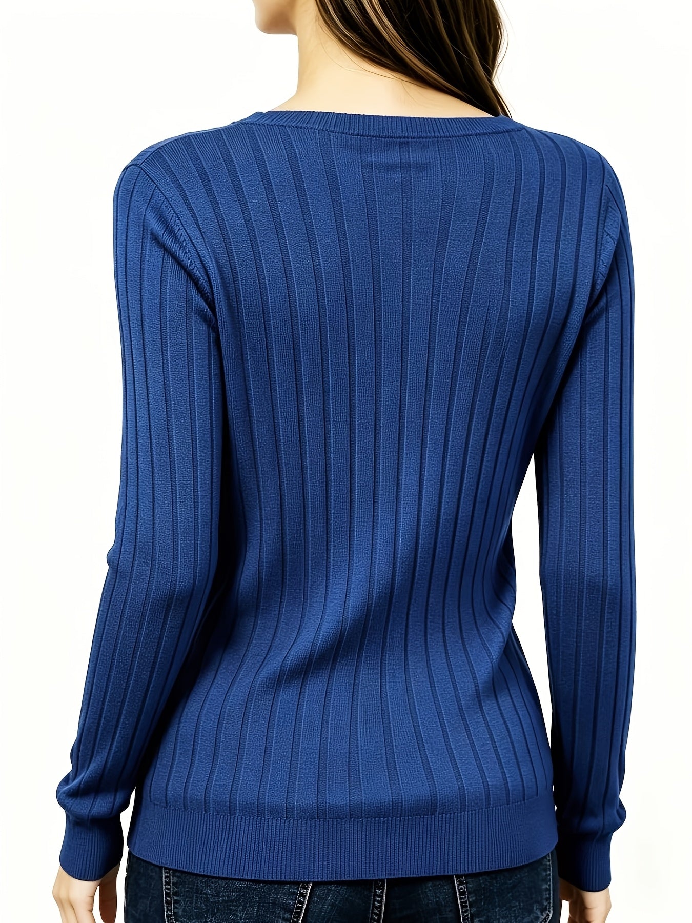 Comfortable Ribbed Knit Sweater for Women with V Neck Long Sleeve Relaxed Oversized Casual Style