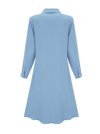 Effortless Shirt Dress for Women with Collar Long Sleeve Button Front Flowing Style