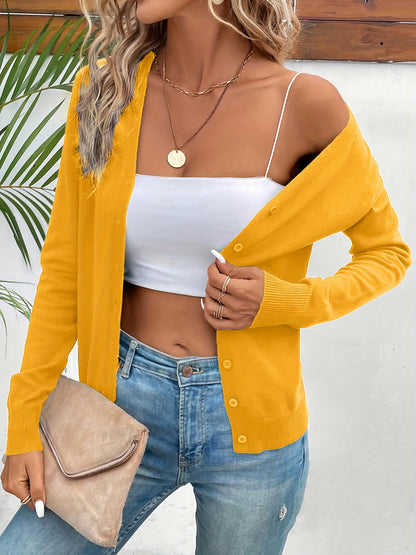 Comfortable Cardigan Sweater for Women with V Neck Long Sleeve Button Front Relaxed Knit Style