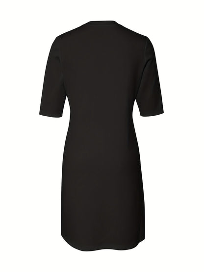 Effortless Midi Dress for Women with Round Neck Half Sleeve Relaxed Shift Style