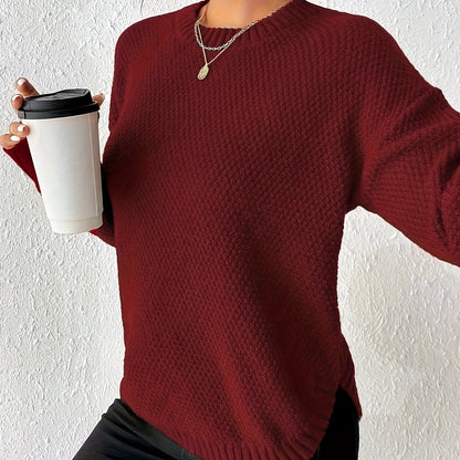 Comfortable Waffle Knit Sweater for Women with Crew Neck Long Sleeve Relaxed Oversized Casual Style
