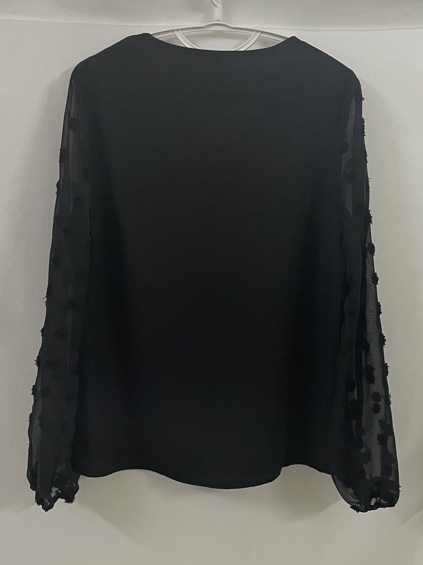 Elegant Swiss Dot Blouse for Women with V Neck Balloon Sleeve Relaxed Silky Style