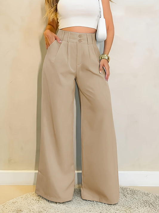 Effortless Wide Leg Pants for Women with High Waisted Button Front Pleated Tailored Style