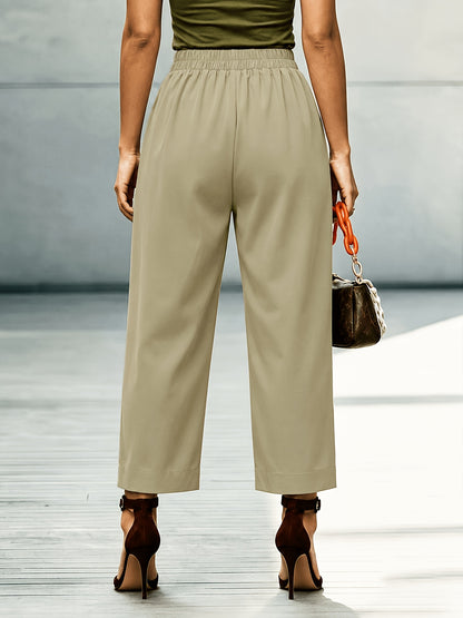 Effortless Khaki Tapered Pants for Women with High Waist Pleated Button Cuff Casual Style