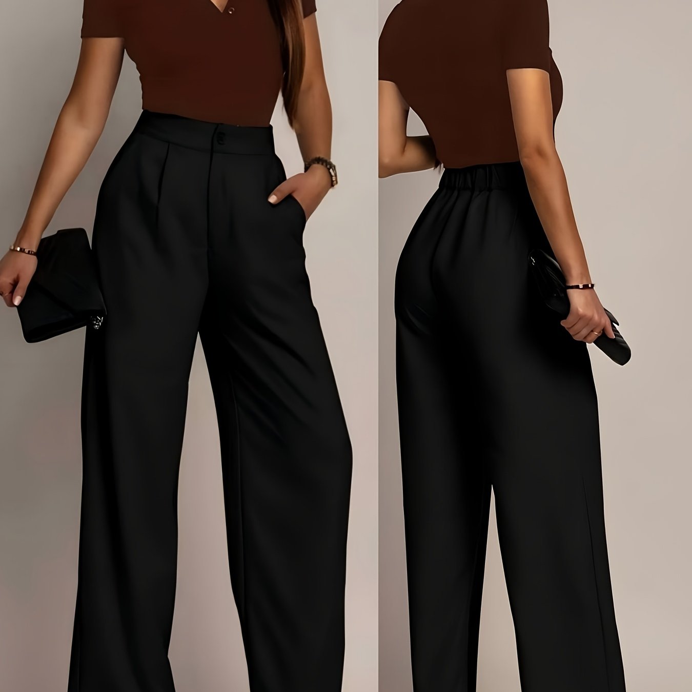 Elegant Wide Leg Trousers for Women with High Waist Pleated Front Tapered Ankle Relaxed Style