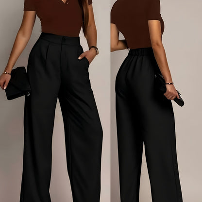 Elegant Wide Leg Trousers for Women with High Waist Pleated Front Tapered Ankle Relaxed Style