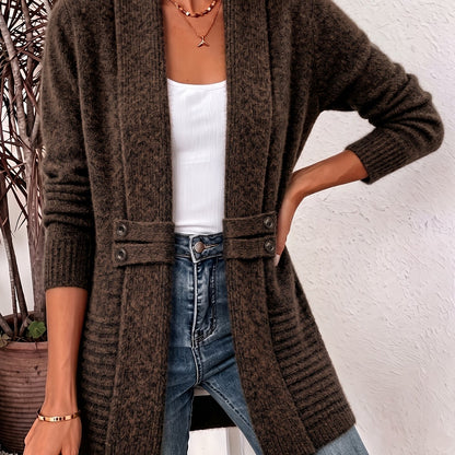 Comfortable Ribbed Cardigan Sweater for Women with Shawl Collar Long Sleeve Button Tab Oversized Knit Style