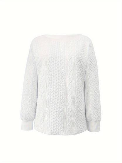 Comfortable Cable Knit Sweater for Women with Round Neck Long Sleeve Relaxed Oversized Knit Style